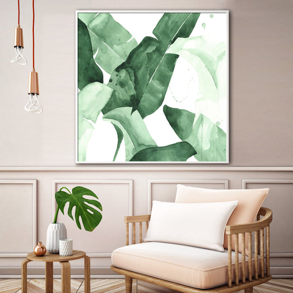 50Cmx50cm Leaves Square Size White Frame Canvas Wall Art