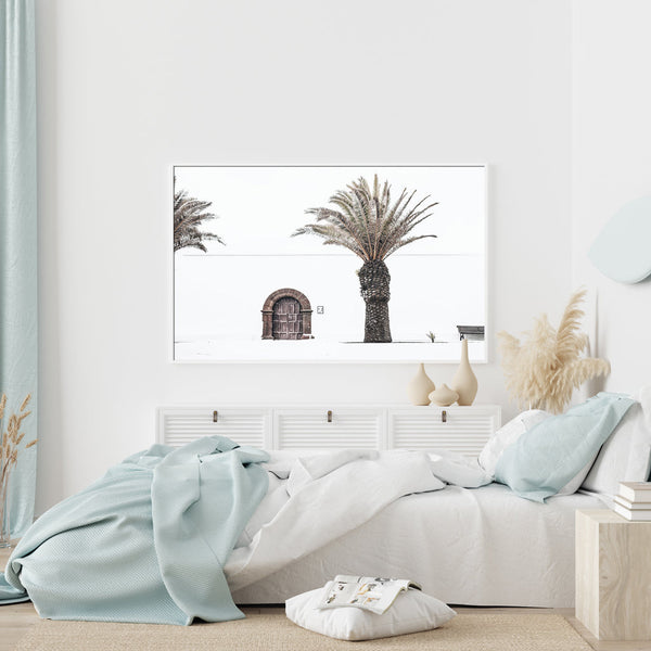 60Cmx90cm European Palm Tree White Frame Canvas Wall Art