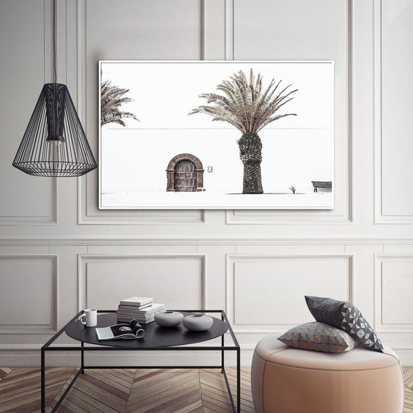 60Cmx90cm European Palm Tree White Frame Canvas Wall Art