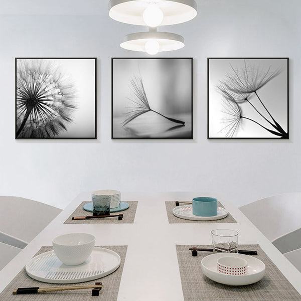 50Cmx50cm Botanical Dandelions 3 Sets Black Frame Canvas Wall Art