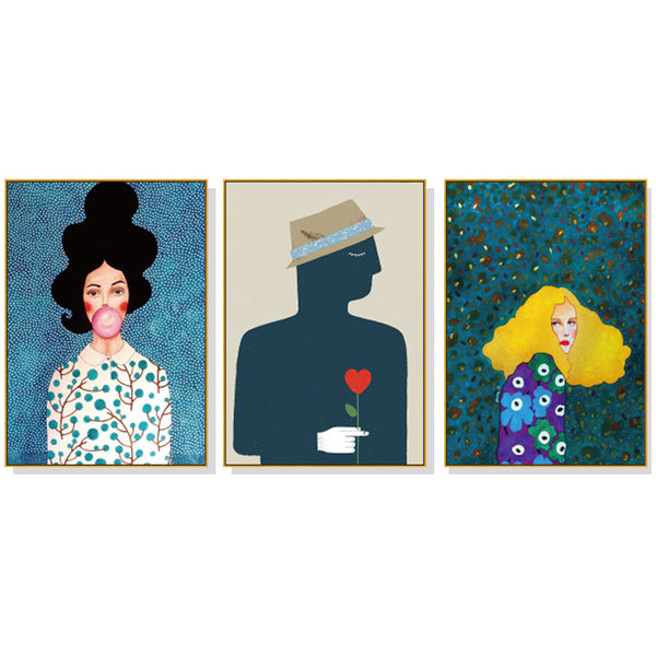 40Cmx60cm Modern Figure 3 Sets Gold Frame Canvas Wall Art