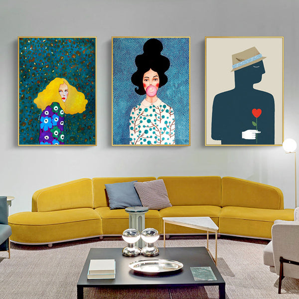 40Cmx60cm Modern Figure 3 Sets Gold Frame Canvas Wall Art