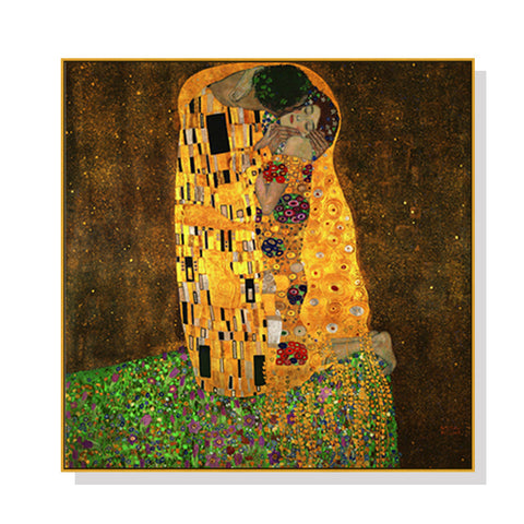 50Cmx50cm Kissing By Gustav Klimt Gold Frame Canvas Wall Art