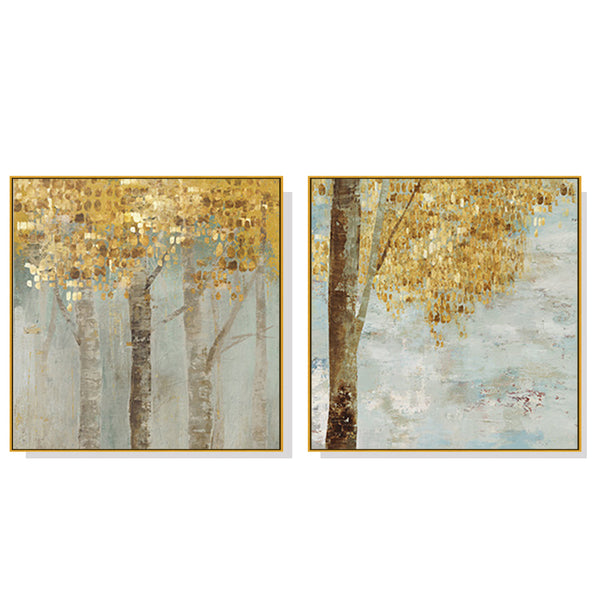 60Cmx60cm Golden Leaves 2 Sets Frame Canvas Wall Art