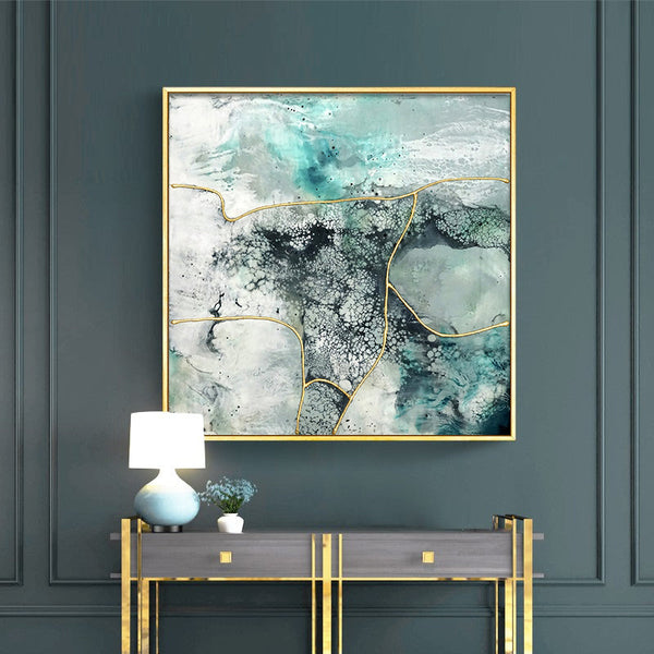 60Cmx60cm Marbled Green 2 Sets Gold Frame Canvas Wall Art