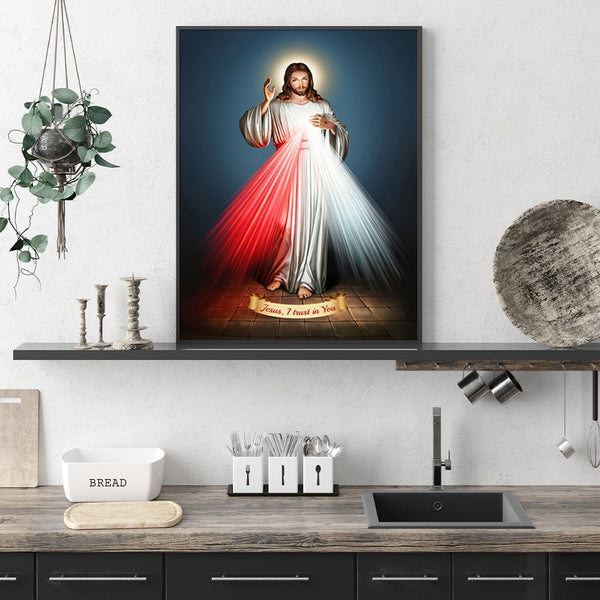 60Cmx90cm Jesus Divine Mercy I Trust In You Black Frame Canvas Wall Art