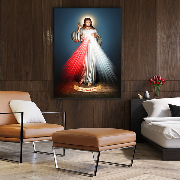 70Cmx100cm Jesus Divine Mercy I Trust In You Black Frame Canvas Wall Art