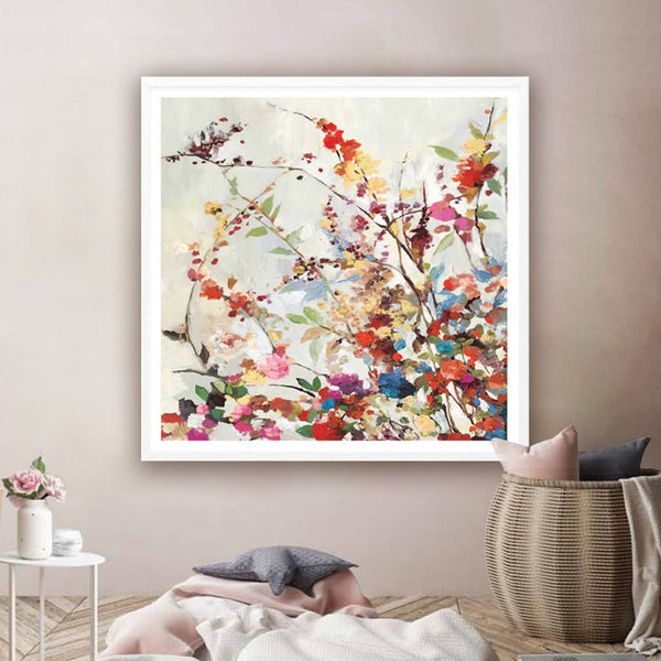 50Cmx50cm Coming Spring Square Size White Frame Canvas Wall Art
