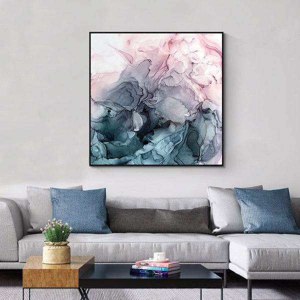 60Cmx60cm Marbled Pink Grey Black Frame Canvas Wall Art