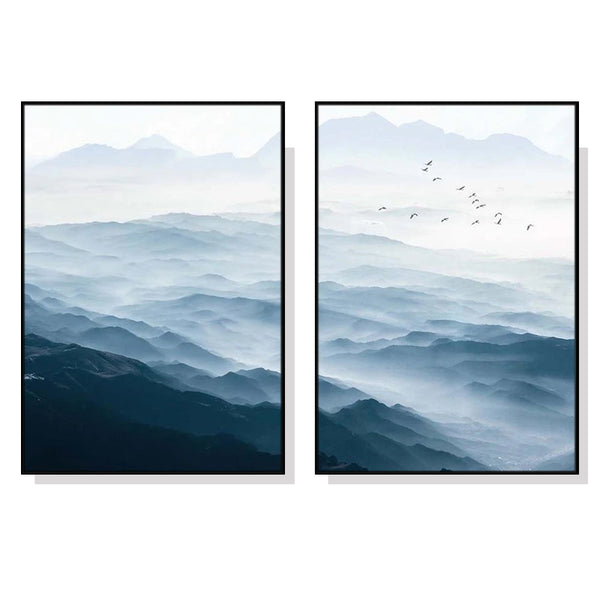 80Cmx120cm Blue Mountains Sets Black Frame Canvas Wall Art