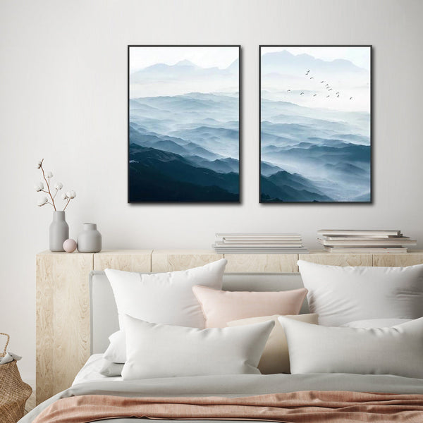 100Cmx150cm Blue Mountains 2 Sets Black Frame Canvas Wall Art