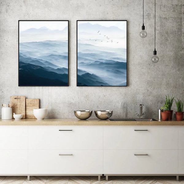 100Cmx150cm Blue Mountains 2 Sets Black Frame Canvas Wall Art