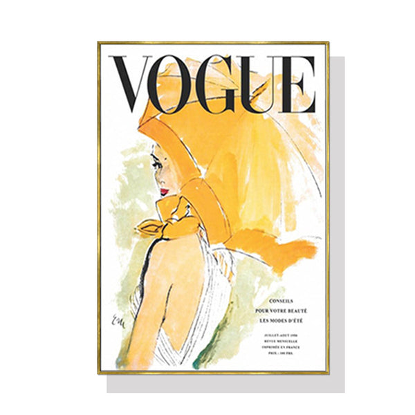 40Cmx60cm Vogue Girl Gold Frame Canvas Wall Art