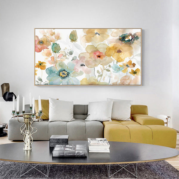 60Cmx120cm Floral Watercolor Style Wood Frame Canvas Wall Art