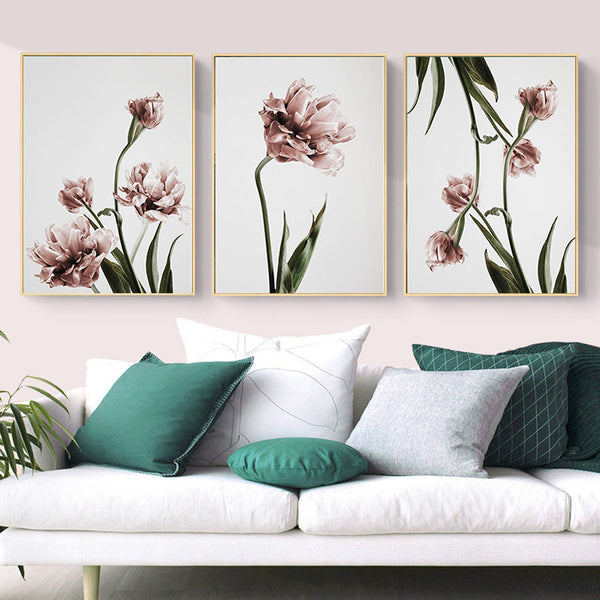 70Cmx100cm Tulip Flower 3 Sets Gold Frame Canvas Wall Art