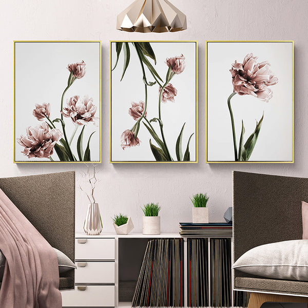 80Cmx120cm Tulip Flower 3 Sets Gold Frame Canvas Wall Art