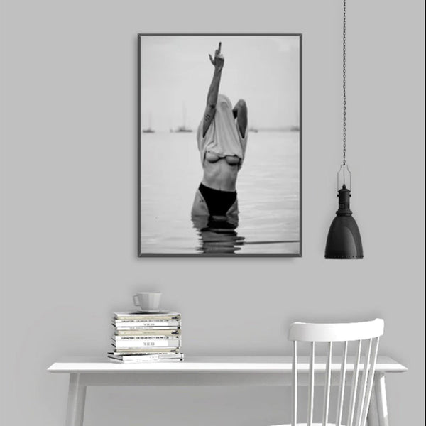 80Cmx120cm Feminist Print Black Frame Canvas Wall Art