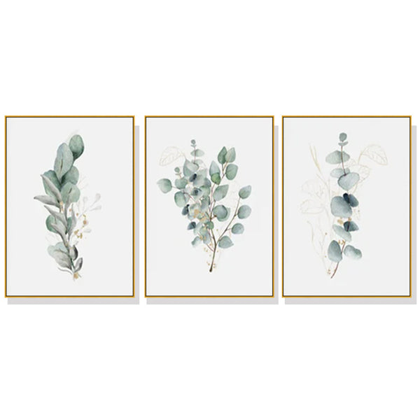 80Cmx120cm Eucalyptus Plant 3 Sets Gold Frame Canvas Wall Art
