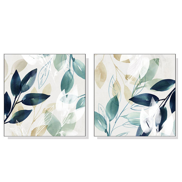 80Cmx80cm Watercolour Style Leaves 2 Sets White Frame Canvas Wall Art