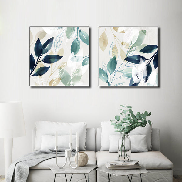 100Cmx100cm Watercolour Style Leaves 2 Sets White Frame Canvas Wall Art