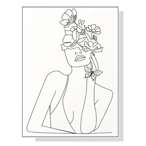 50Cmx70cm Line Art Girl White Frame Canvas Wall Wall Art
