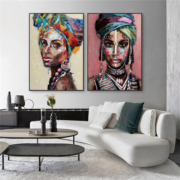 80Cmx120cm African Women Sets Black Frame Canvas Wall Art