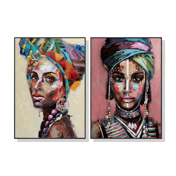 90Cmx135cm African Women 2 Sets Black Frame Canvas Wall Art