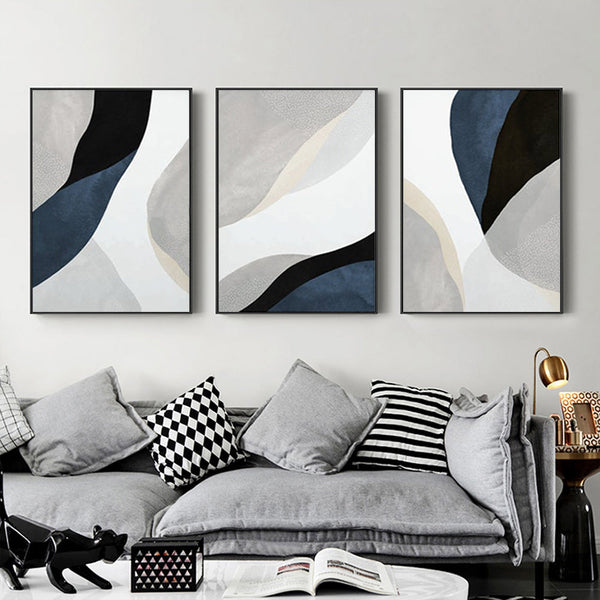 90Cmx135cm Abstract Navy Blue Sets Black Frame Canvas Wall Art