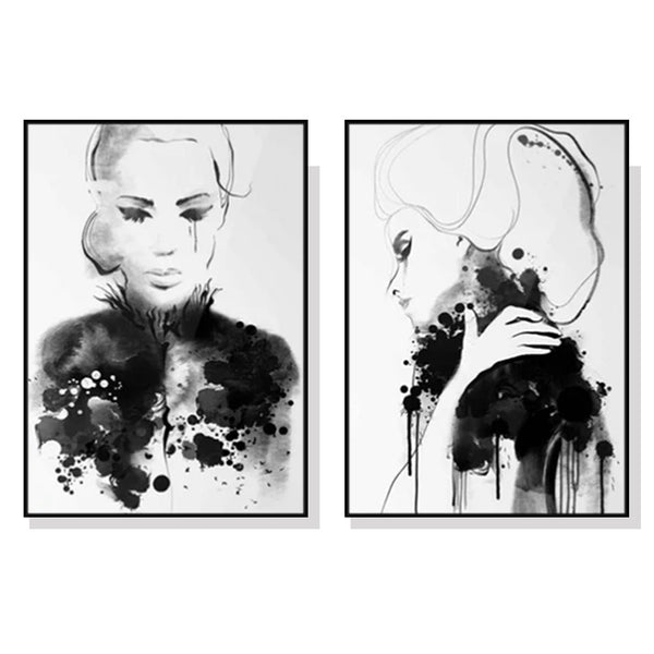 100Cm X 150Cm Watercolor Sketch 2 Sets Black Frame Canvas Wall Art