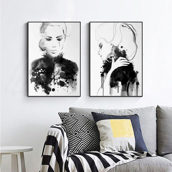 100Cm X 150Cm Watercolor Sketch 2 Sets Black Frame Canvas Wall Art