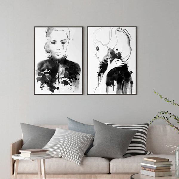 100Cm X 150Cm Watercolor Sketch 2 Sets Black Frame Canvas Wall Art