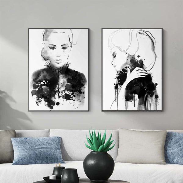 100Cm X 150Cm Watercolor Sketch 2 Sets Black Frame Canvas Wall Art
