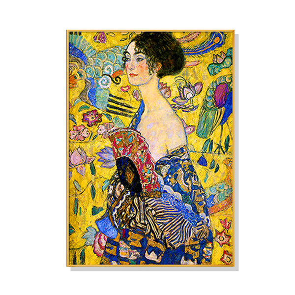40Cmx60cm Lady With Fan By Klimt Gold Frame Canvas Wall Art