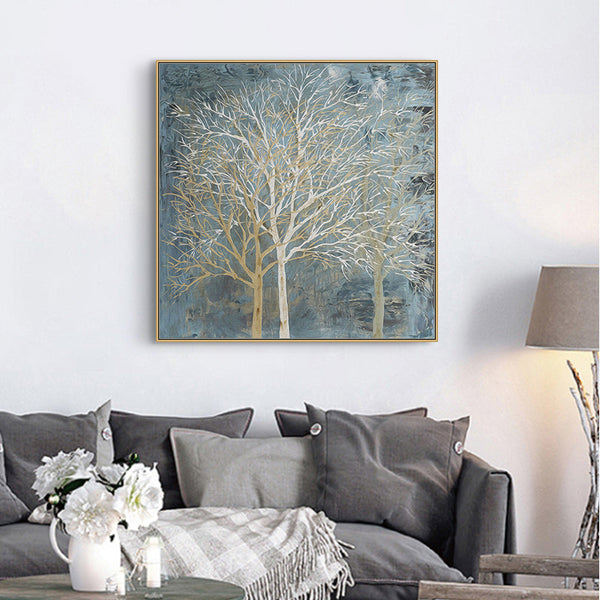 40Cm X Forest In The Twilight Trees Gold Frame Canvas Wall Art