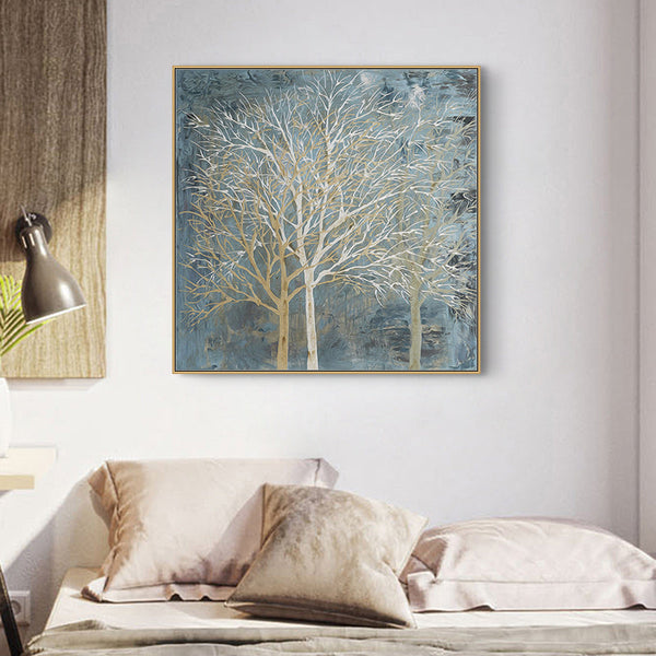 40Cm X Forest In The Twilight Trees Gold Frame Canvas Wall Art