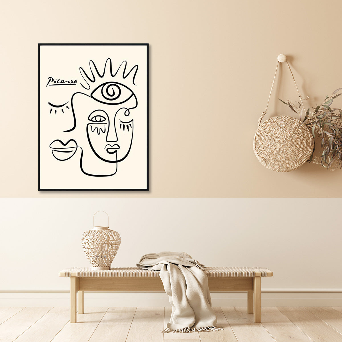 50Cmx70cm Line Art By Pablo Picasso Black Frame Canvas Wall Wall Art