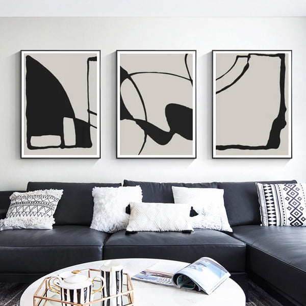 80Cmx120cm Black Beige 3 Sets Frame Canvas Wall Art