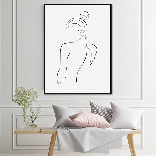 40Cmx60cm Woman Back Line Black Frame Canvas Wall Art