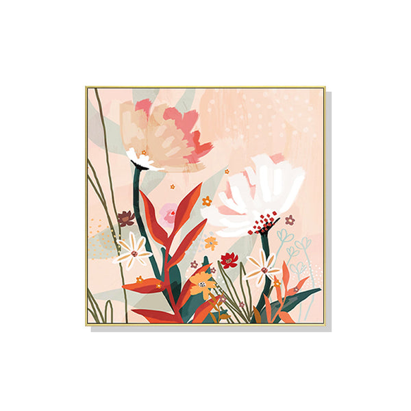 40Cmx40cm Native Floral Gold Frame Canvas Wall Art
