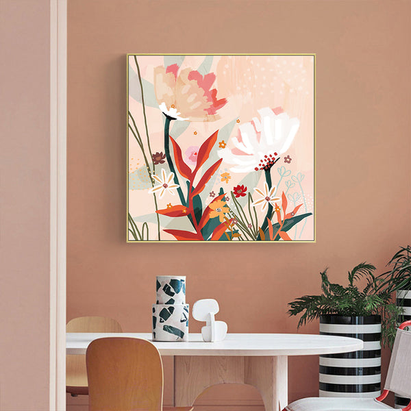 40Cmx40cm Native Floral Gold Frame Canvas Wall Art