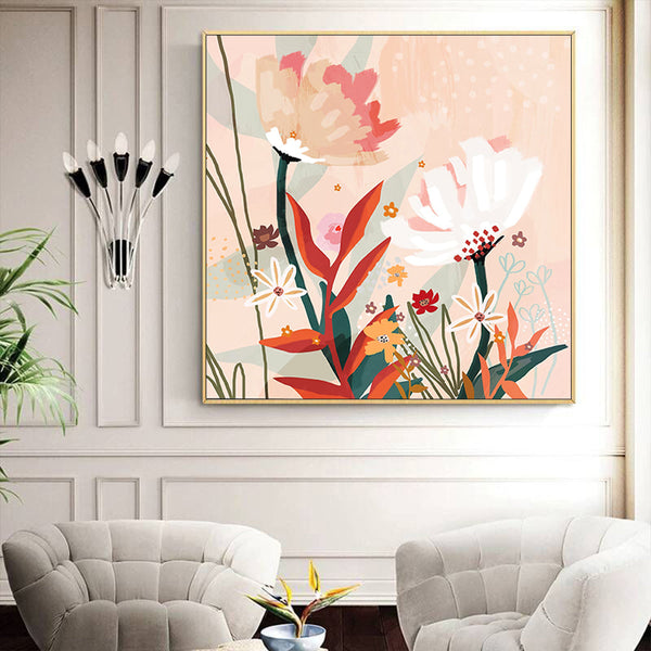 40Cmx40cm Native Floral Gold Frame Canvas Wall Art