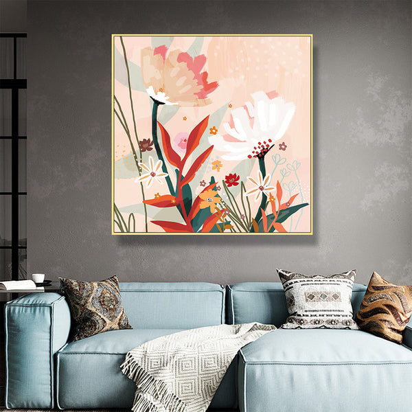 40Cmx40cm Native Floral Gold Frame Canvas Wall Art