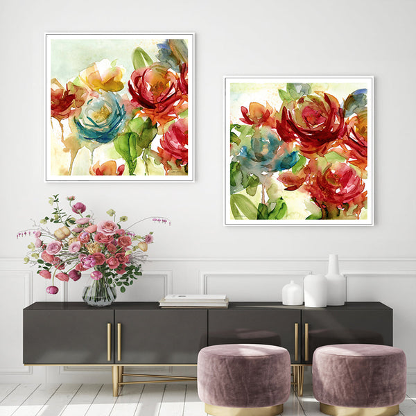 90Cmx90cm Rosewater Garden By Carol Robinson 2 Sets White Frame Canvas Wall Art