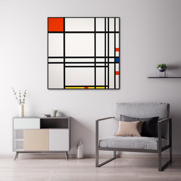 100Cmx100cm Abstract By Piet Mondrian Black Frame Canvas Wall Art