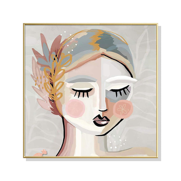 100Cmx100cm Calm Girl Gold Frame Canvas Wall Art