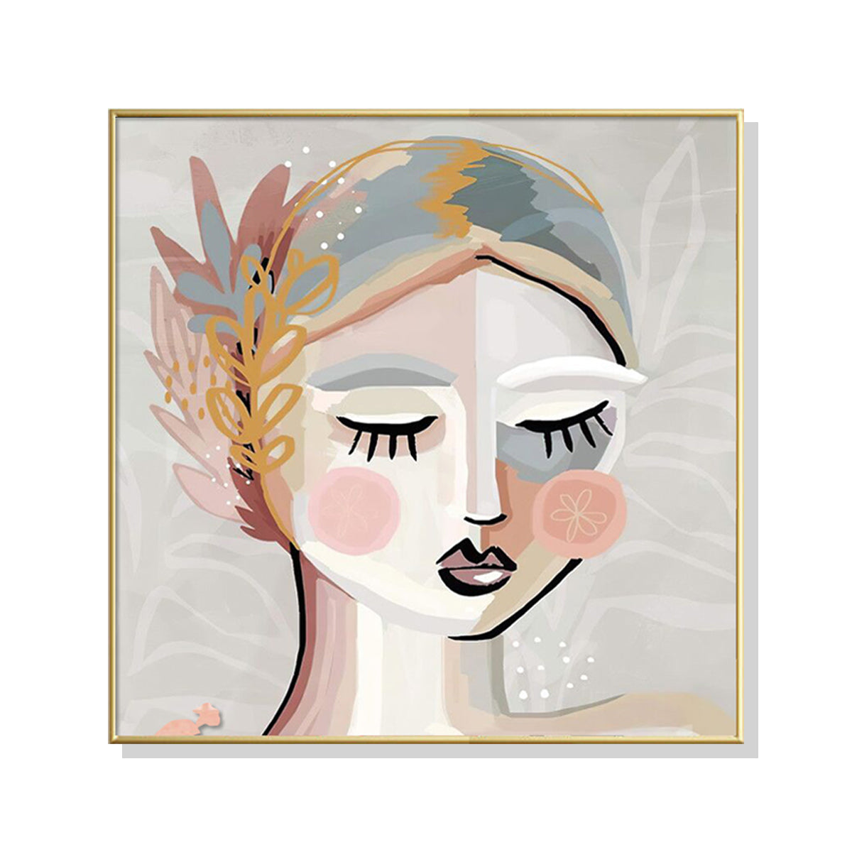 50Cmx50cm Calm Girl Gold Frame Canvas Wall Art