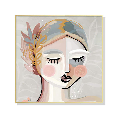 50Cmx50cm Calm Girl Gold Frame Canvas Wall Art