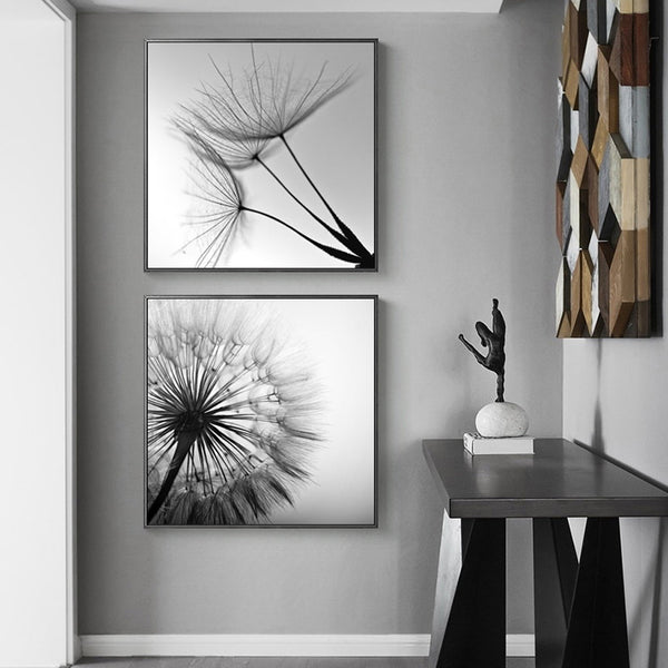 50Cmx50cm Black And White Dandelion 2 Sets Frame Canvas Wall Art