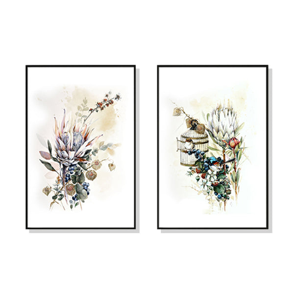 80Cmx120cm Berries And Protea Sets Black Frame Canvas Wall Art
