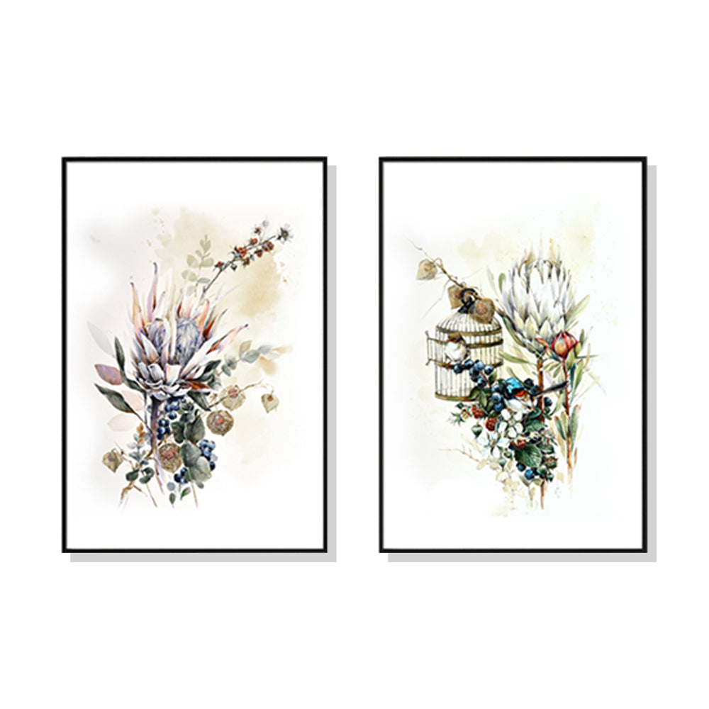 50Cmx70cm Berries And Protea 2 Sets Black Frame Canvas Wall Art